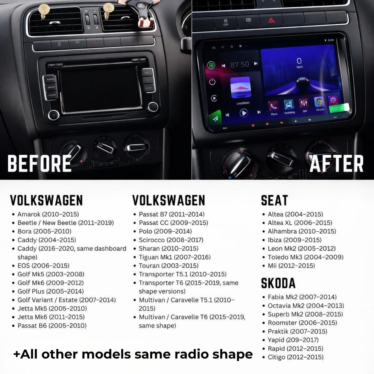 Volkswagen Seat Skoda 9inch Display Android 14 Car Stereo Head Unit with Wireless CarPlay Android Auto - WeFitAnyCar