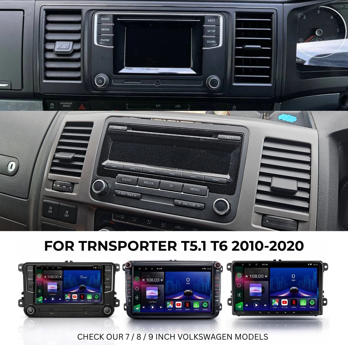 Volkswagen Transporter T5 2003-2010 Android 14 Car Stereo Head Unit with Wireless CarPlay Android Auto - WeFitAnyCar