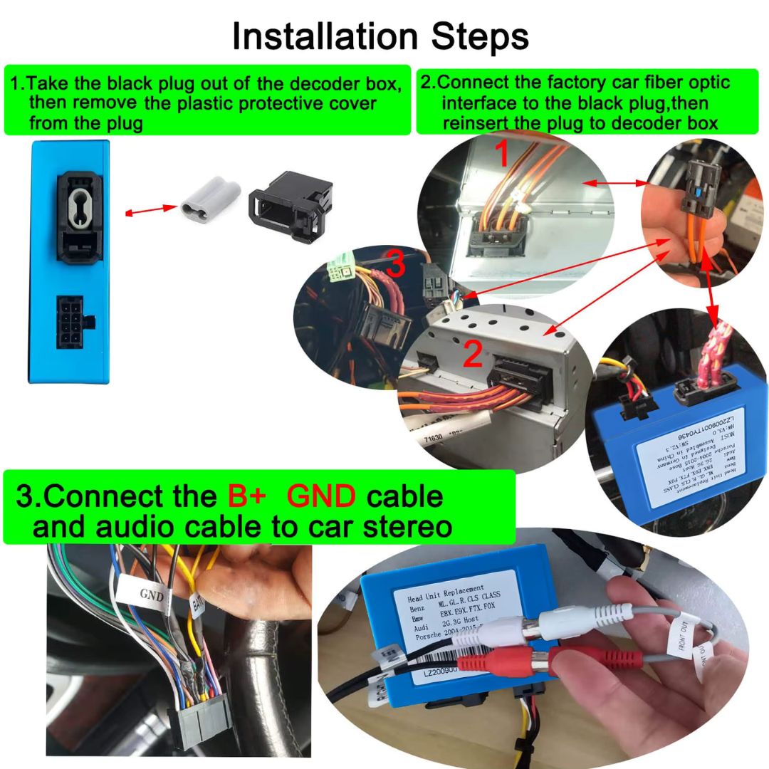 For Audi BMW Mercedes Porsche Aux Optical Fiber Optic Box Decoder Amplifier Adapter - WeFitAnyCar