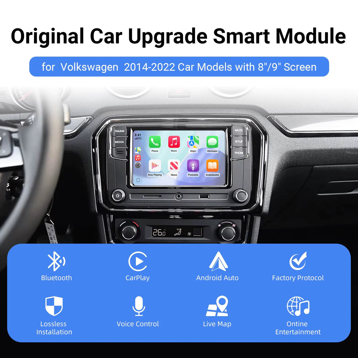 For Volkswagen Seat Skoda Wireless Apple CarPlay Retrofit Android Auto MIB1 & MIB2