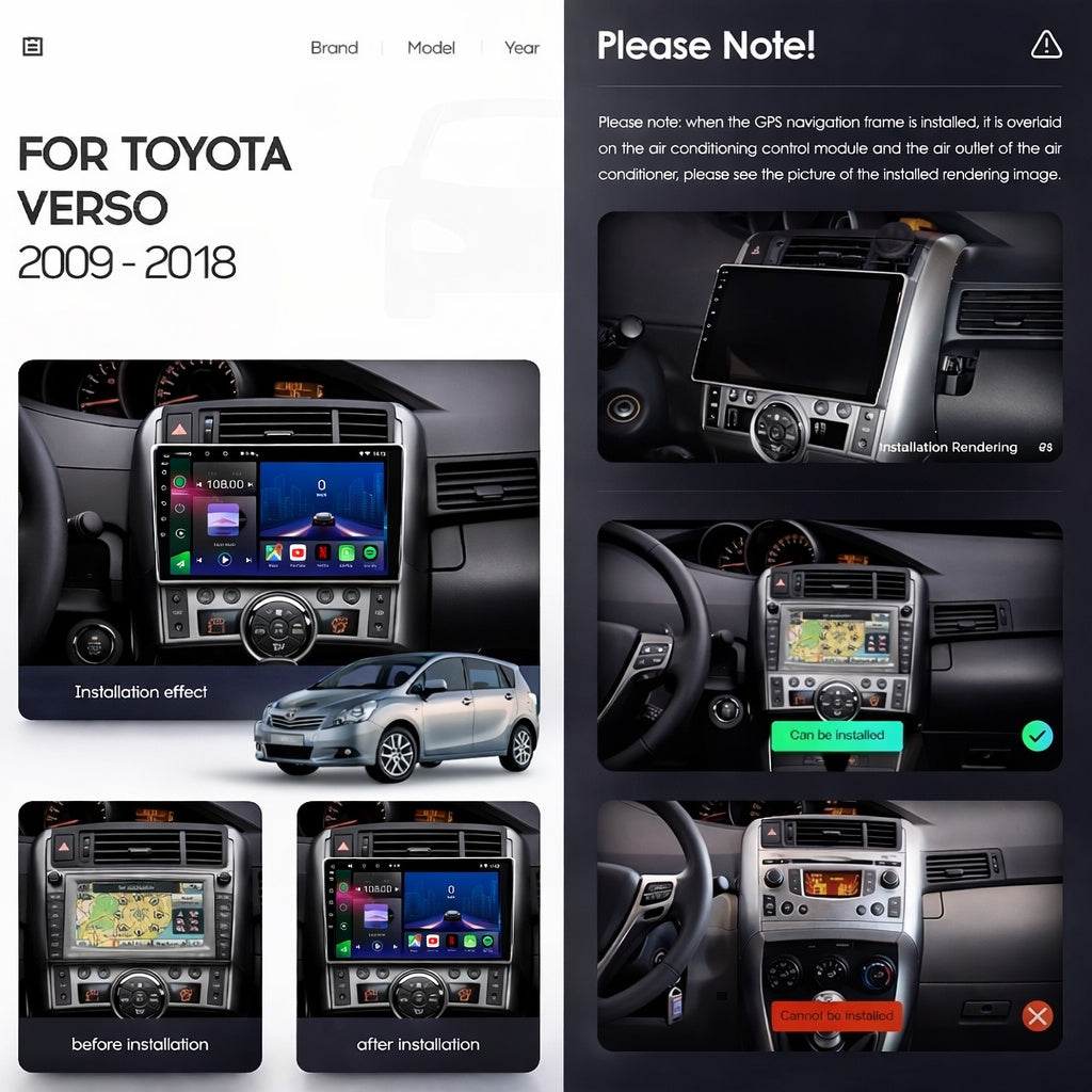 Toyota Verso 2009-2018 Android 14 Car Stereo Head Unit with Wireless CarPlay Android Auto - WeFitAnyCar